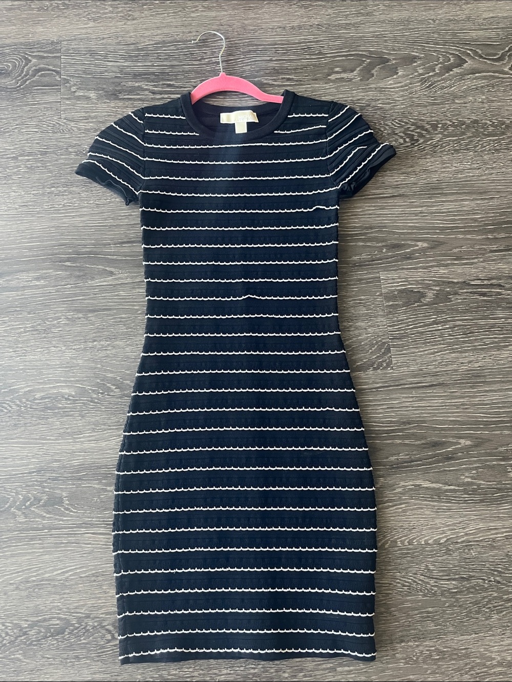 Classic Michael Kora Black & White Striped Knit BodyCon Dress